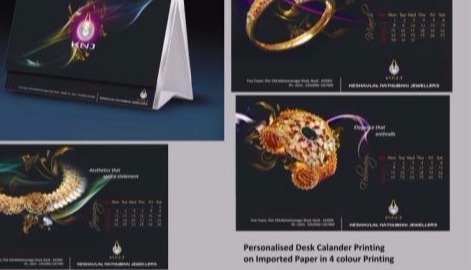 Printed desk calendars displayed in a collage.